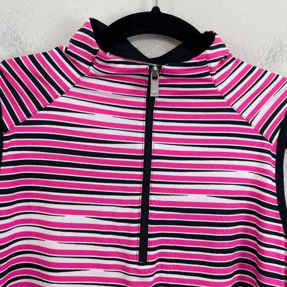 Tail White Label Womens Medium Pink Black Striped Sleeveless Zip Up Golf Top - Picture 8 of 10